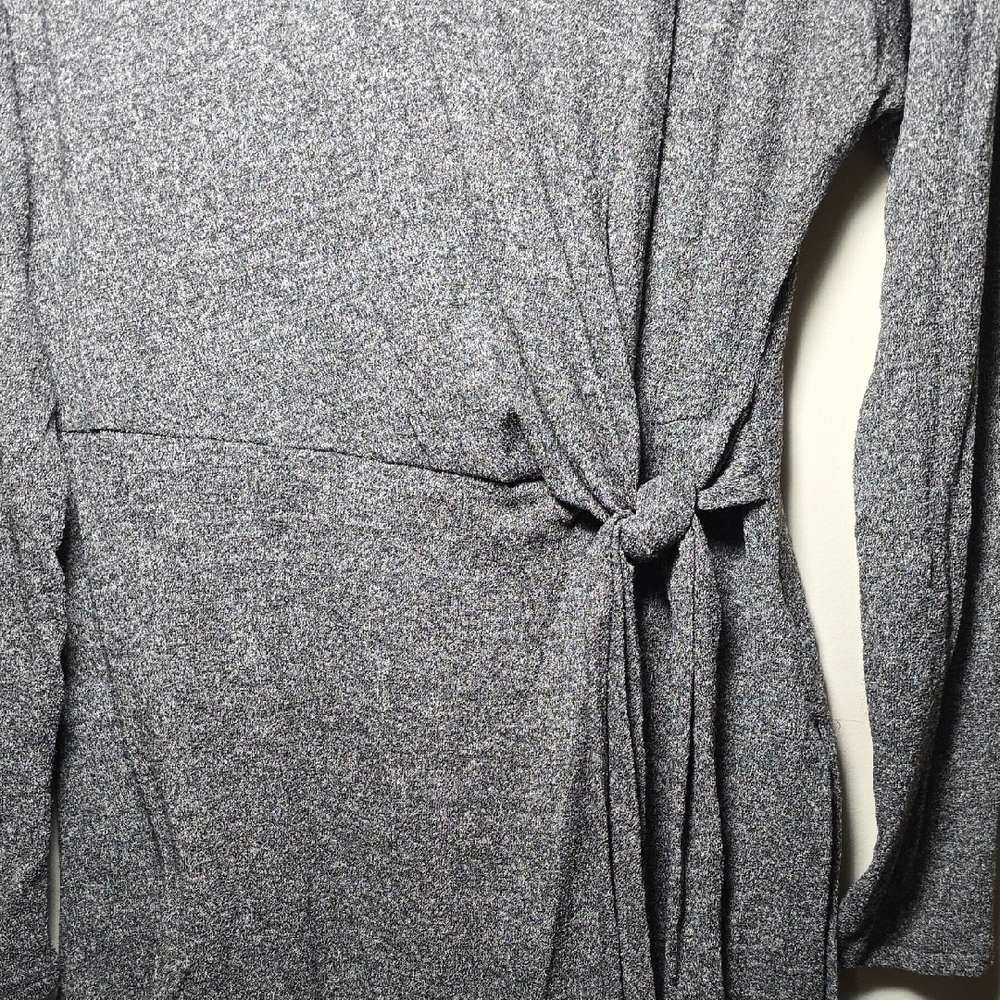 Lush Heathered Taupe Knit Wrap Dress Long Sleeve Tie Waist Mini - Picture 2 of 5